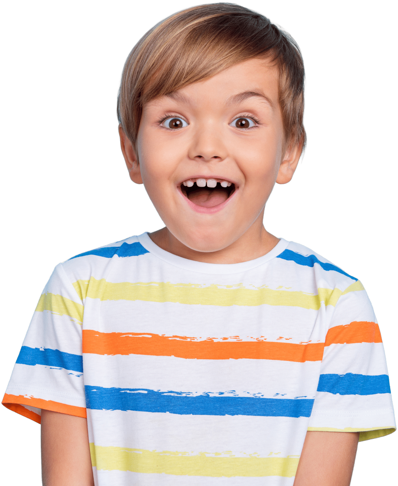 Jongen in gestreept T-shirt kijkt verrast