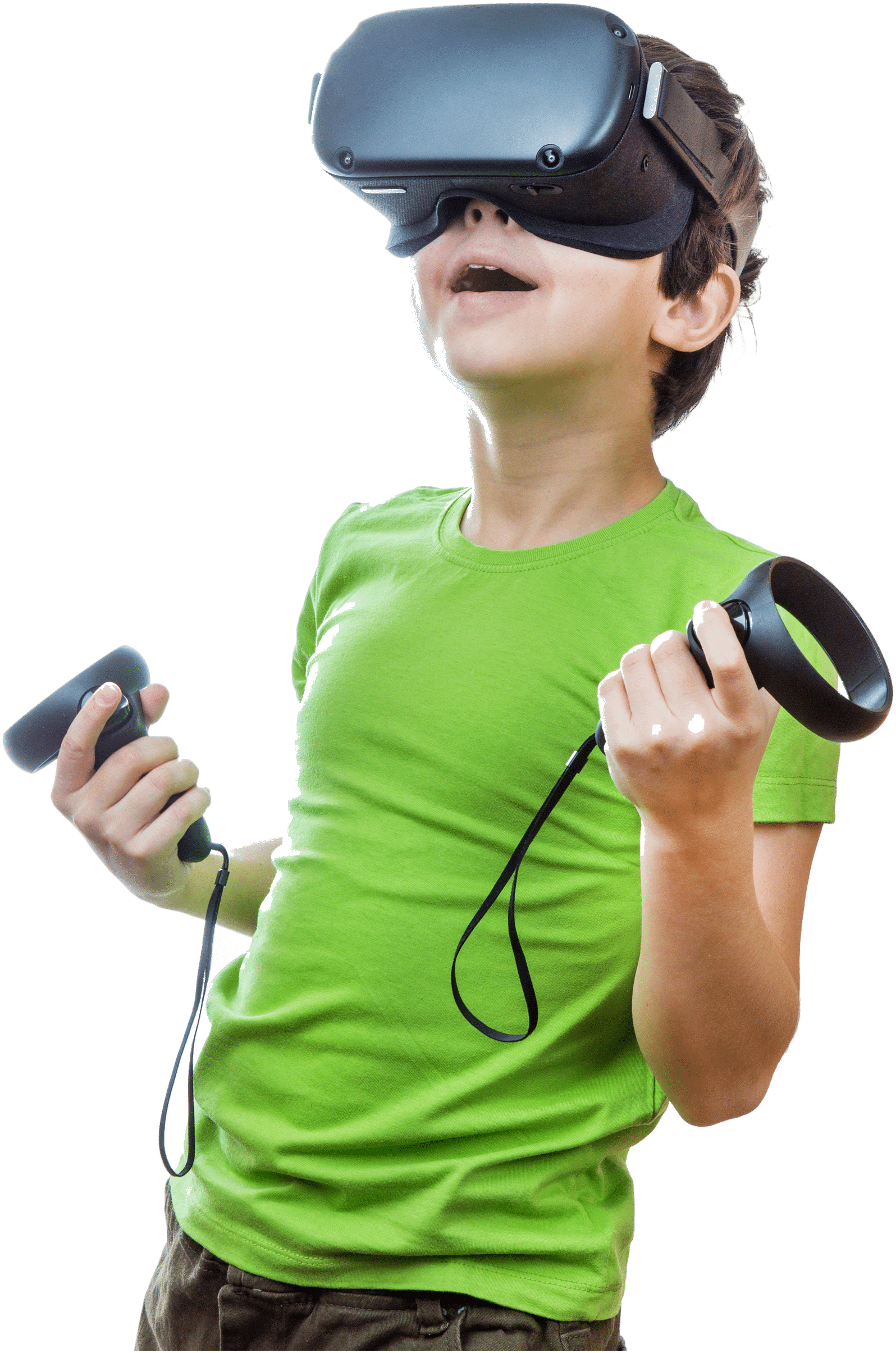 Jongen met VR-bril en controllers